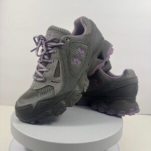 Under Armour Womens Trail Running Shoes Grey Purple Suede Mesh Low Top Size 8.5